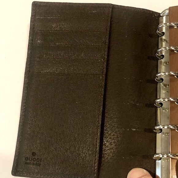 M GUCCI MONOGRAM Leather Canvas Agenda Binder Passport Holder Credit Card Wallet - Picture 13 of 17